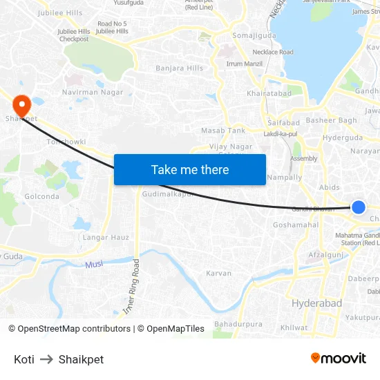 Koti to Shaikpet map