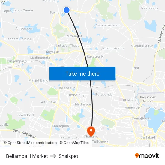Bellampalli Market to Shaikpet map