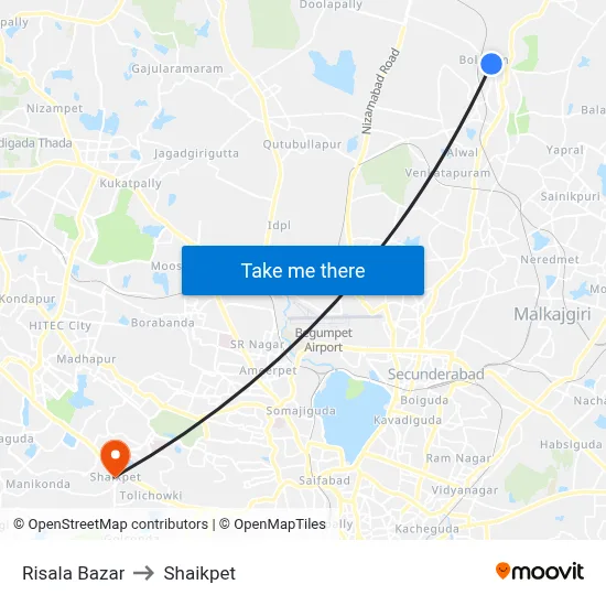 Risala Bazar to Shaikpet map