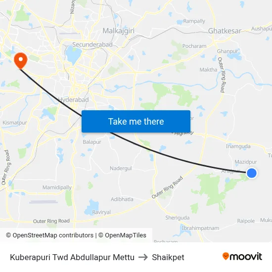 Kuberapuri Twd Abdullapur Mettu to Shaikpet map