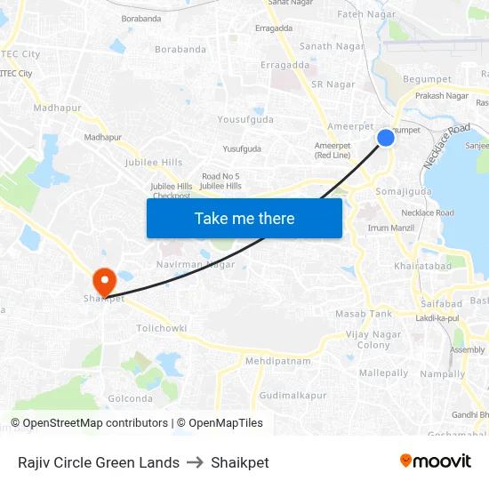 Rajiv Circle  Green Lands to Shaikpet map