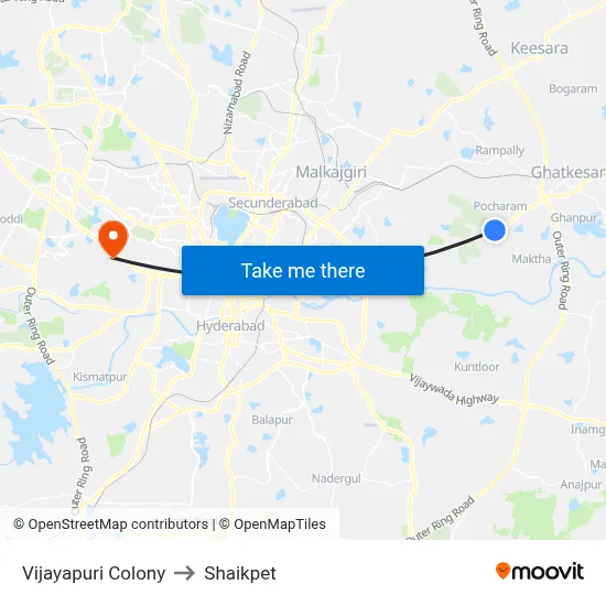 Vijayapuri Colony to Shaikpet map
