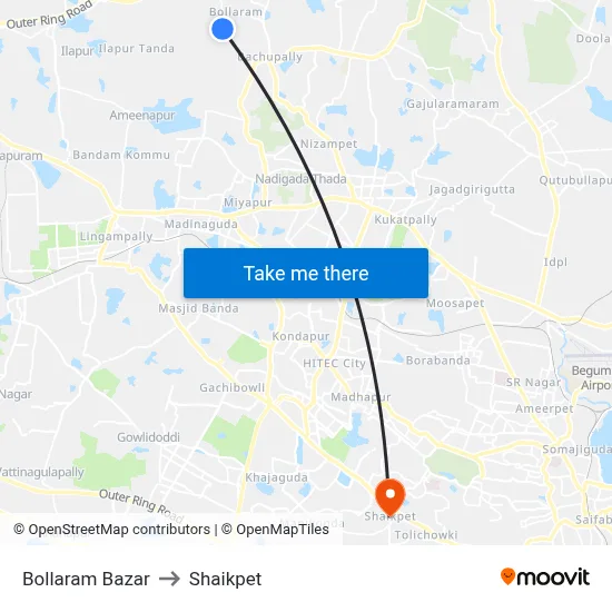 Bollaram Bazar to Shaikpet map