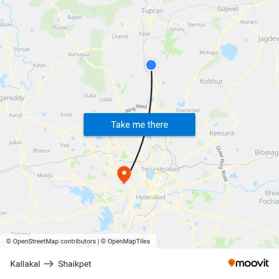 Kallakal to Shaikpet map