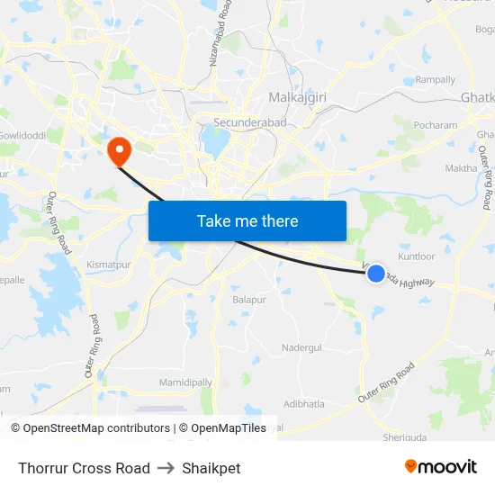 Thorrur Cross Road to Shaikpet map