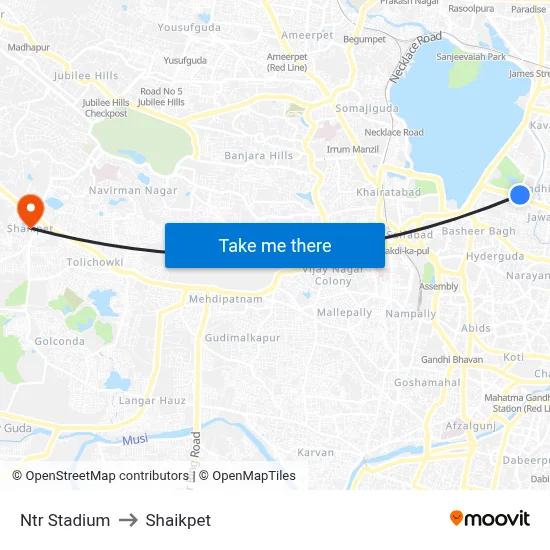Ntr Stadium to Shaikpet map