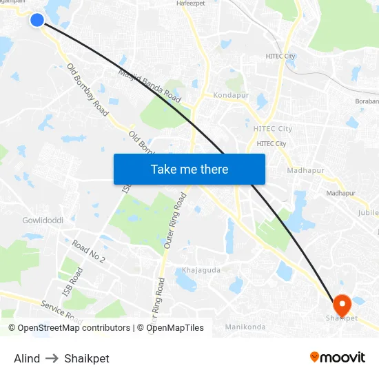 Alind to Shaikpet map