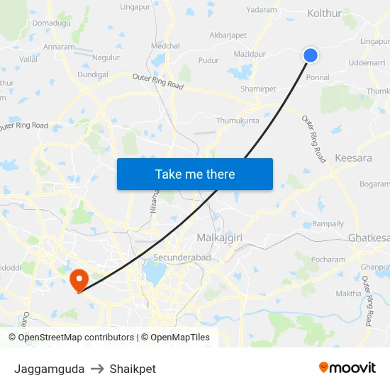 Jaggamguda to Shaikpet map
