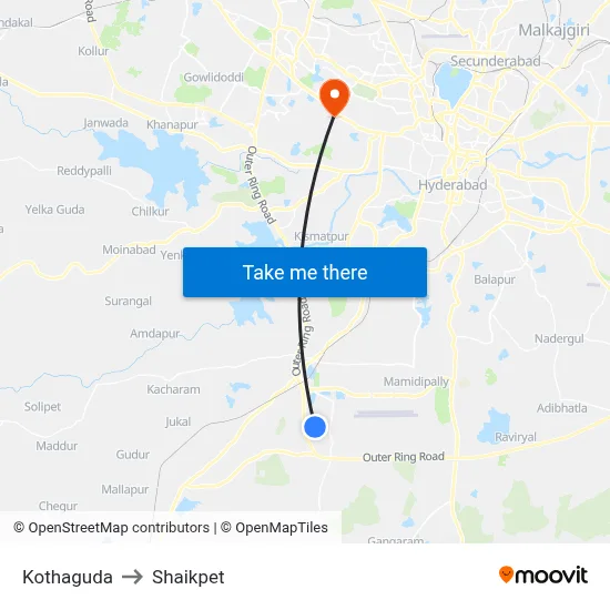 Kothaguda to Shaikpet map