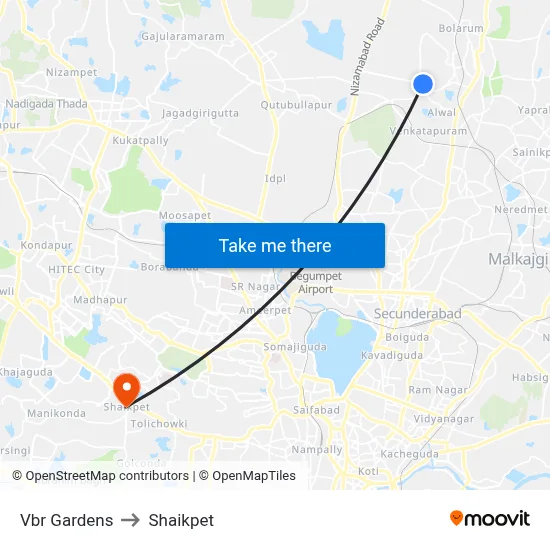 Vbr Gardens to Shaikpet map