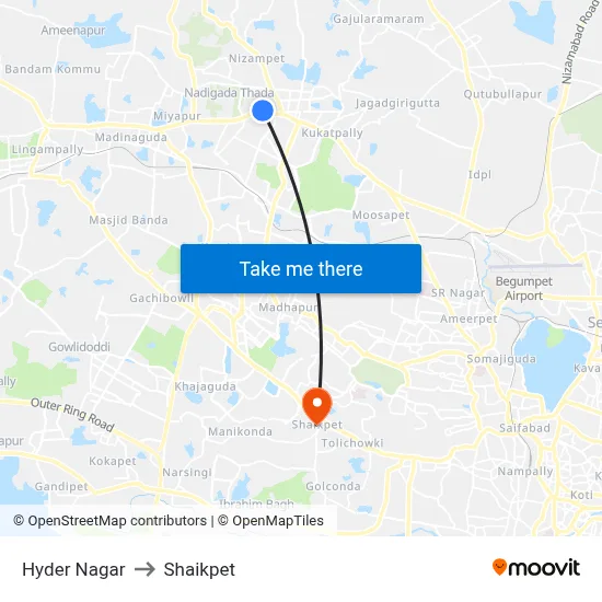Hyder Nagar to Shaikpet map