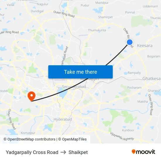 Yadgarpally Cross Road to Shaikpet map