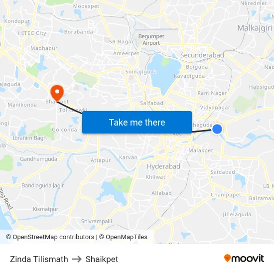 Zinda Tilismath to Shaikpet map