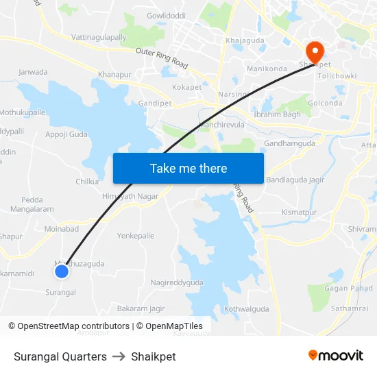 Surangal Quarters to Shaikpet map