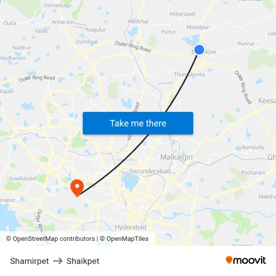Shamirpet to Shaikpet map