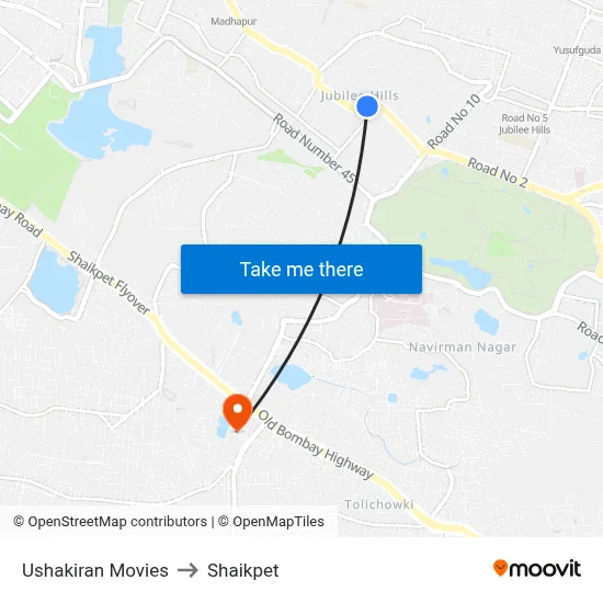 Ushakiran Movies to Shaikpet map
