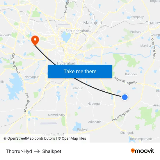 Thorrur-Hyd to Shaikpet map
