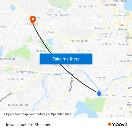 Jalwa Hotel to Shaikpet map