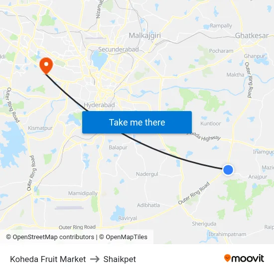 Koheda Fruit Market to Shaikpet map