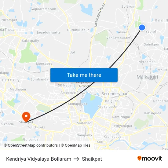 Kendriya Vidyalaya Bollaram to Shaikpet map