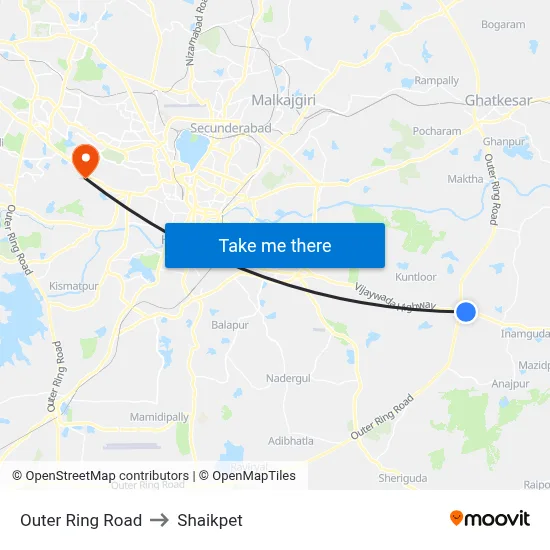 Outer Ring Road to Shaikpet map