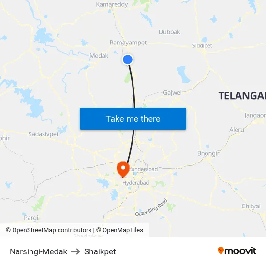 Narsingi-Medak to Shaikpet map