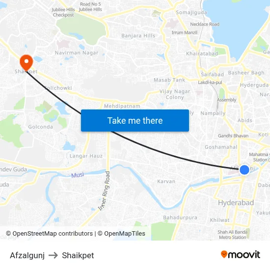 Afzalgunj to Shaikpet map