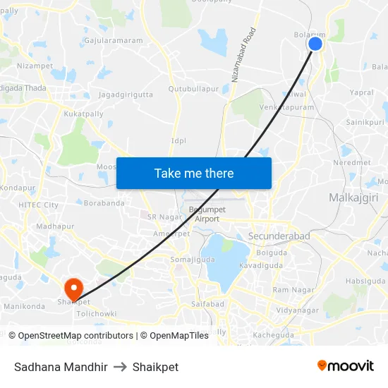 Sadhana Mandhir to Shaikpet map