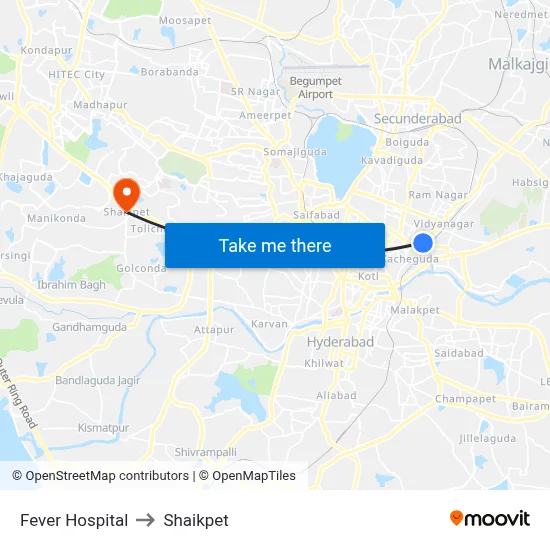 Fever Hospital to Shaikpet map