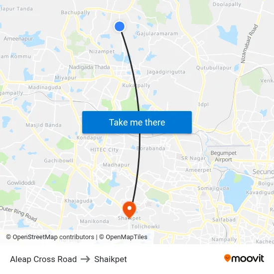 Aleap Cross Road to Shaikpet map