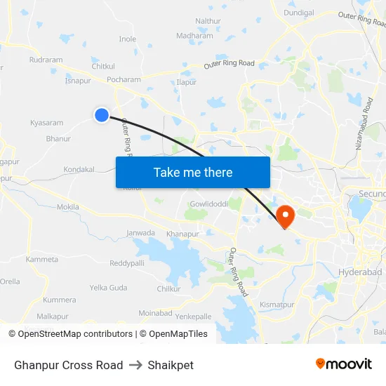 Ghanpur Cross Road to Shaikpet map