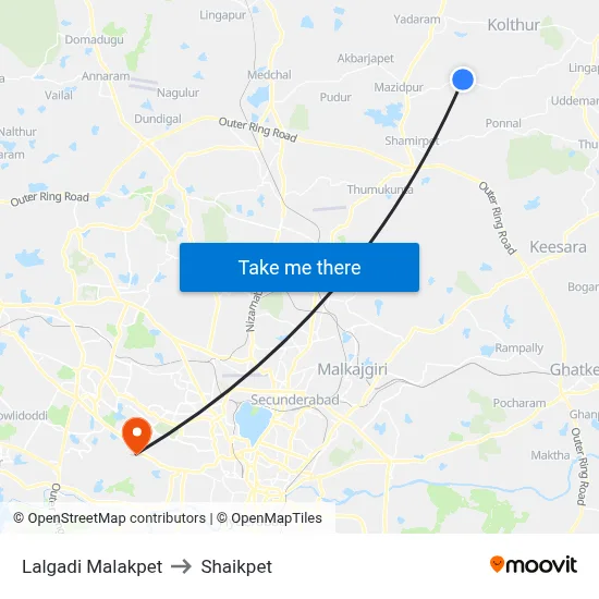 Lalgadi Malakpet to Shaikpet map