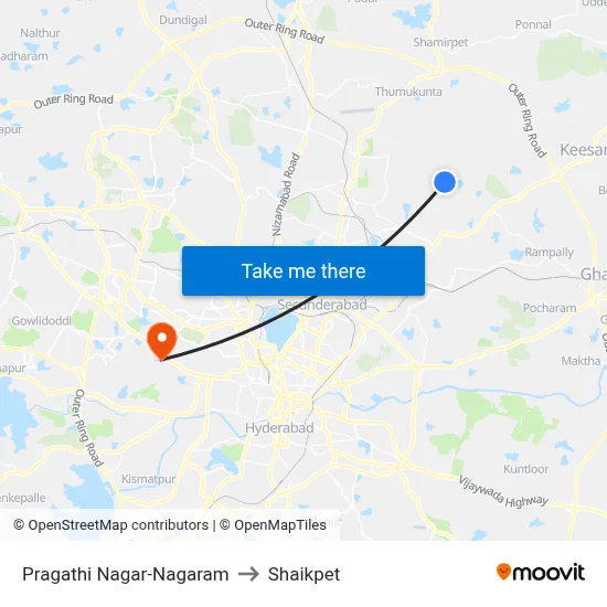 Pragathi Nagar-Nagaram to Shaikpet map