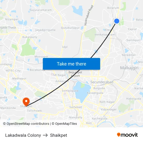Lakadwala Colony to Shaikpet map