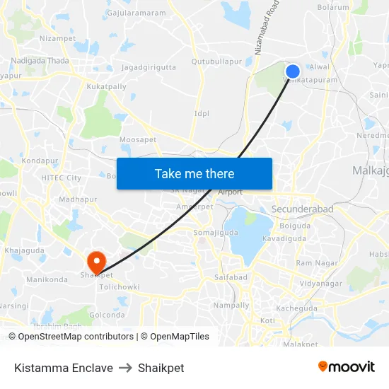 Kistamma Enclave to Shaikpet map