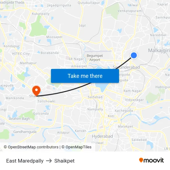 East Maredpally to Shaikpet map