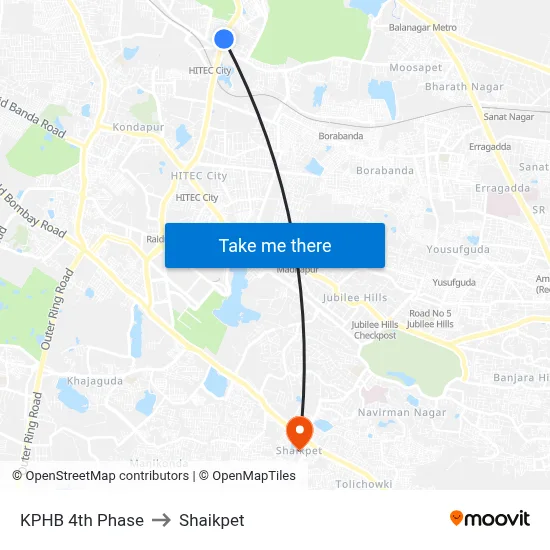 KPHB 4th Phase to Shaikpet map