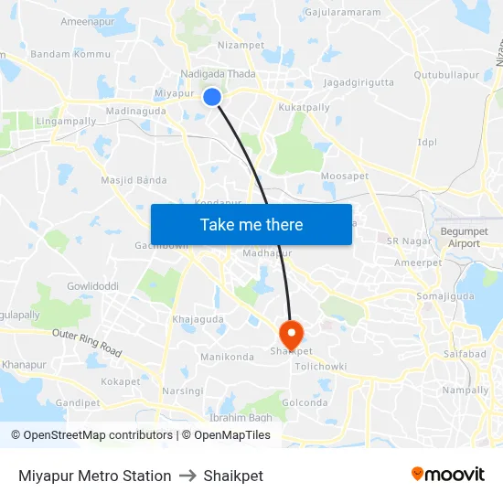 Miyapur Metro Station to Shaikpet map