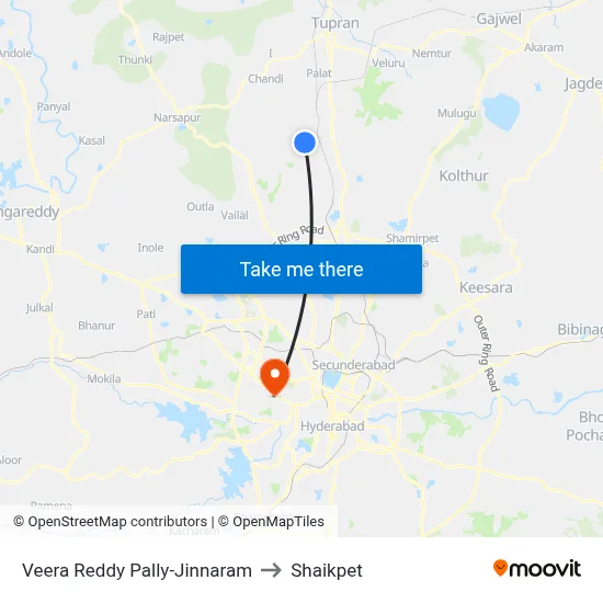 Veera Reddy Pally-Jinnaram to Shaikpet map