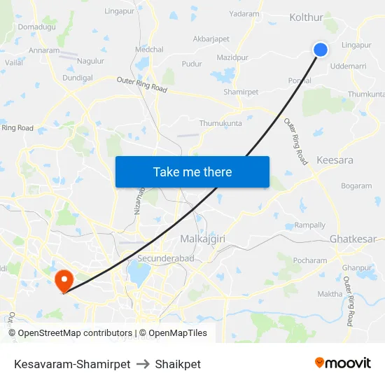 Kesavaram-Shamirpet to Shaikpet map