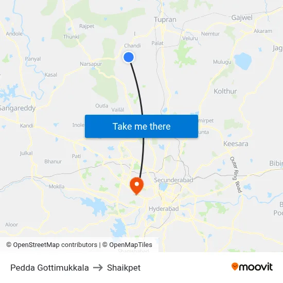 Pedda Gottimukkala to Shaikpet map