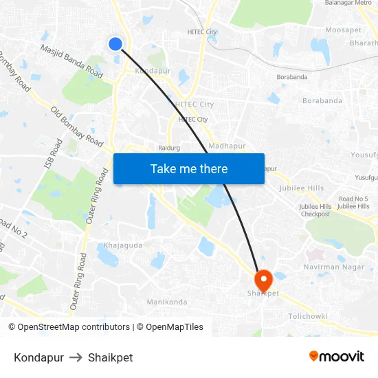 Kondapur to Shaikpet map
