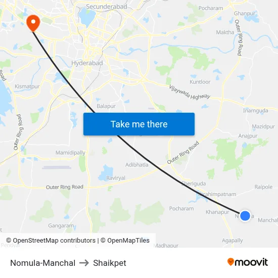 Nomula-Manchal to Shaikpet map