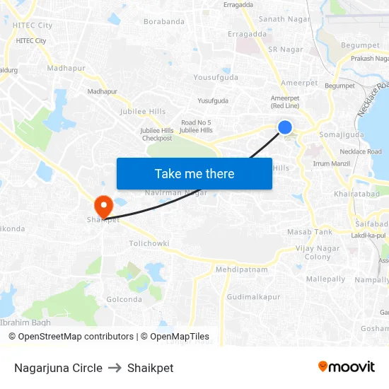 Nagarjuna Circle to Shaikpet map