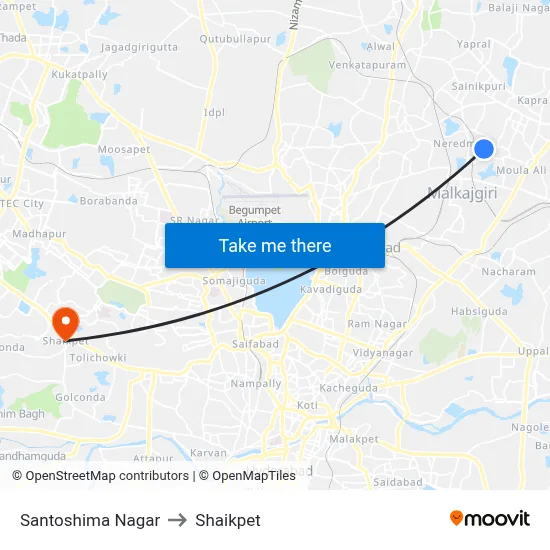 Santoshima Nagar to Shaikpet map