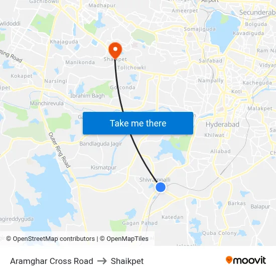 Aramghar Cross Road to Shaikpet map