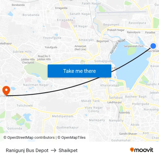 Ranigunj Bus Depot to Shaikpet map