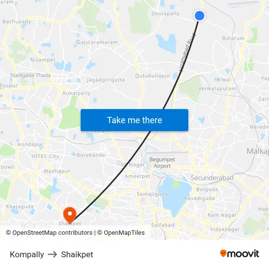 Kompally to Shaikpet map