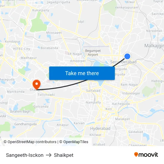 Sangeeth-Isckon to Shaikpet map