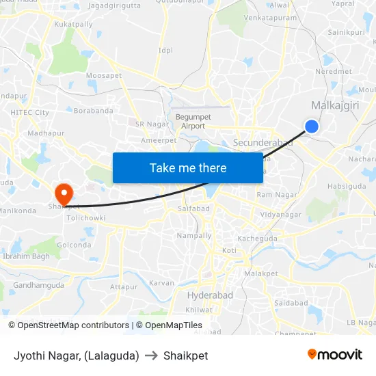 Jyothi Nagar, (Lalaguda) to Shaikpet map